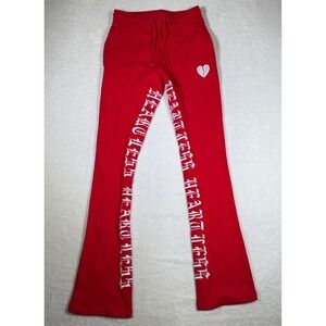 FOCUS JEAN Red Flare Track Pants Broken Heart Logo Graphic Size‎ 18